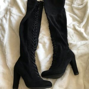 Black lace up knee high fashionnova boots